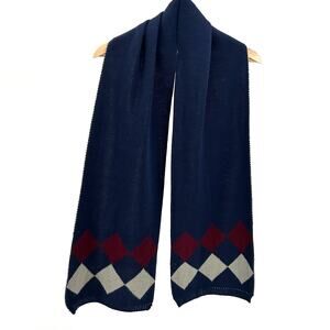 Vintage 90s Pierre Cardin Navy Argyle Knit Scarf